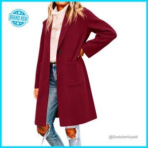 Classic Notched Lapel Pea Coat Elegant Loose Fit Wool Blend Winter Outerwear